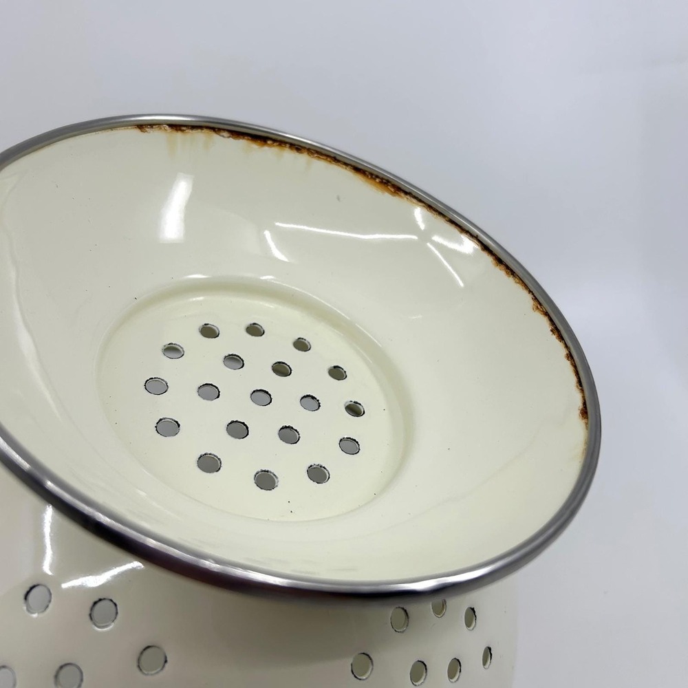 Vintage Marmalade Goose Colander Strainer Enamel Blue Bowed Heart Cottagecore - Picture 7 of 17